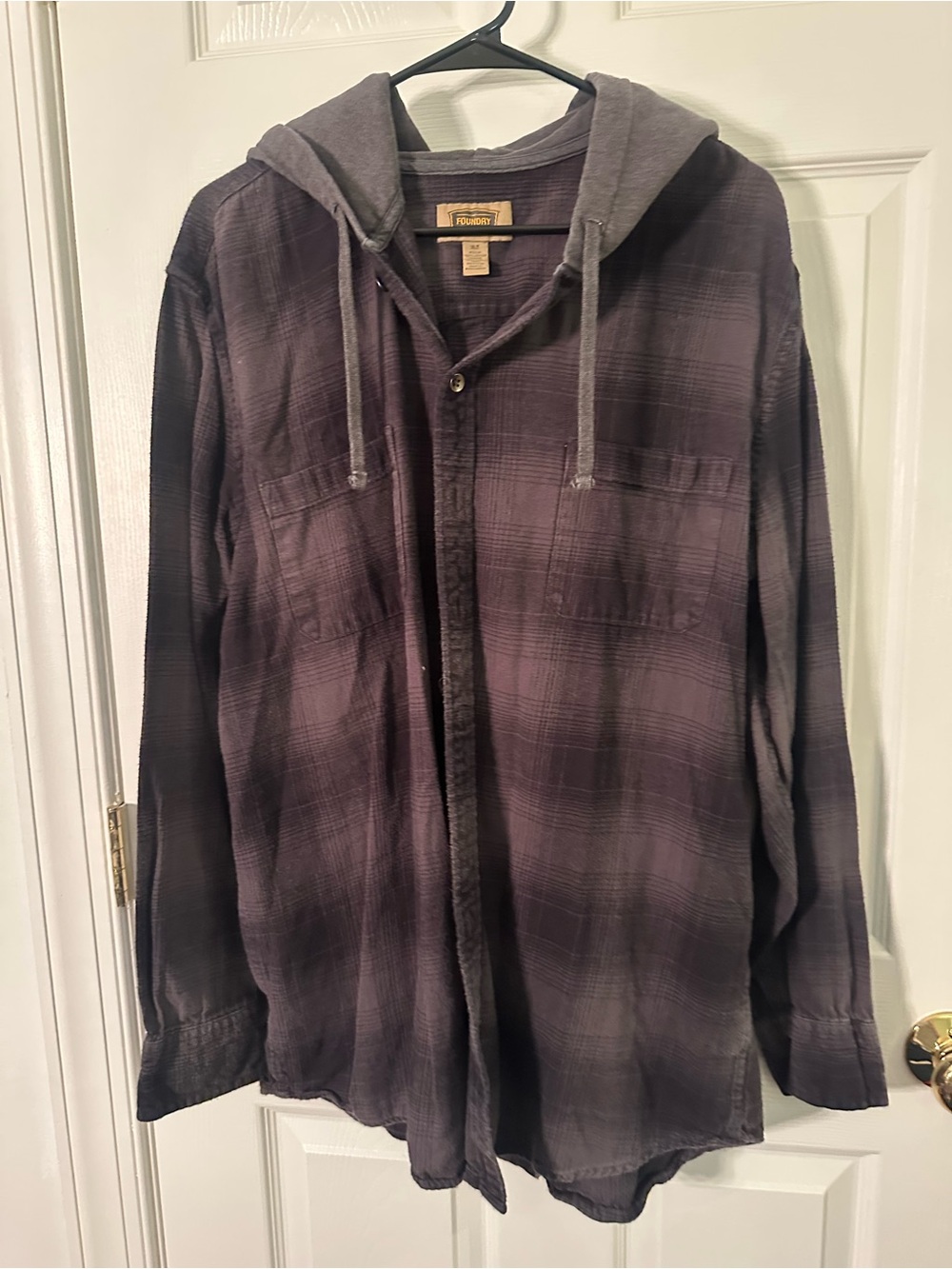 The Foundry Supply Co. Hooded Plaid Shirt Jacket - Charcoal Gray